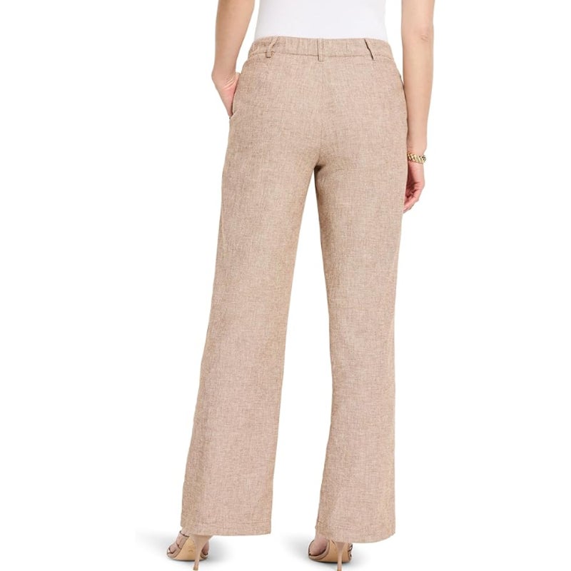 NIC + ZOE Women's Eliot Wide-leg Dress Pants 8 Petite Brown Mix Linen Cotton NWT