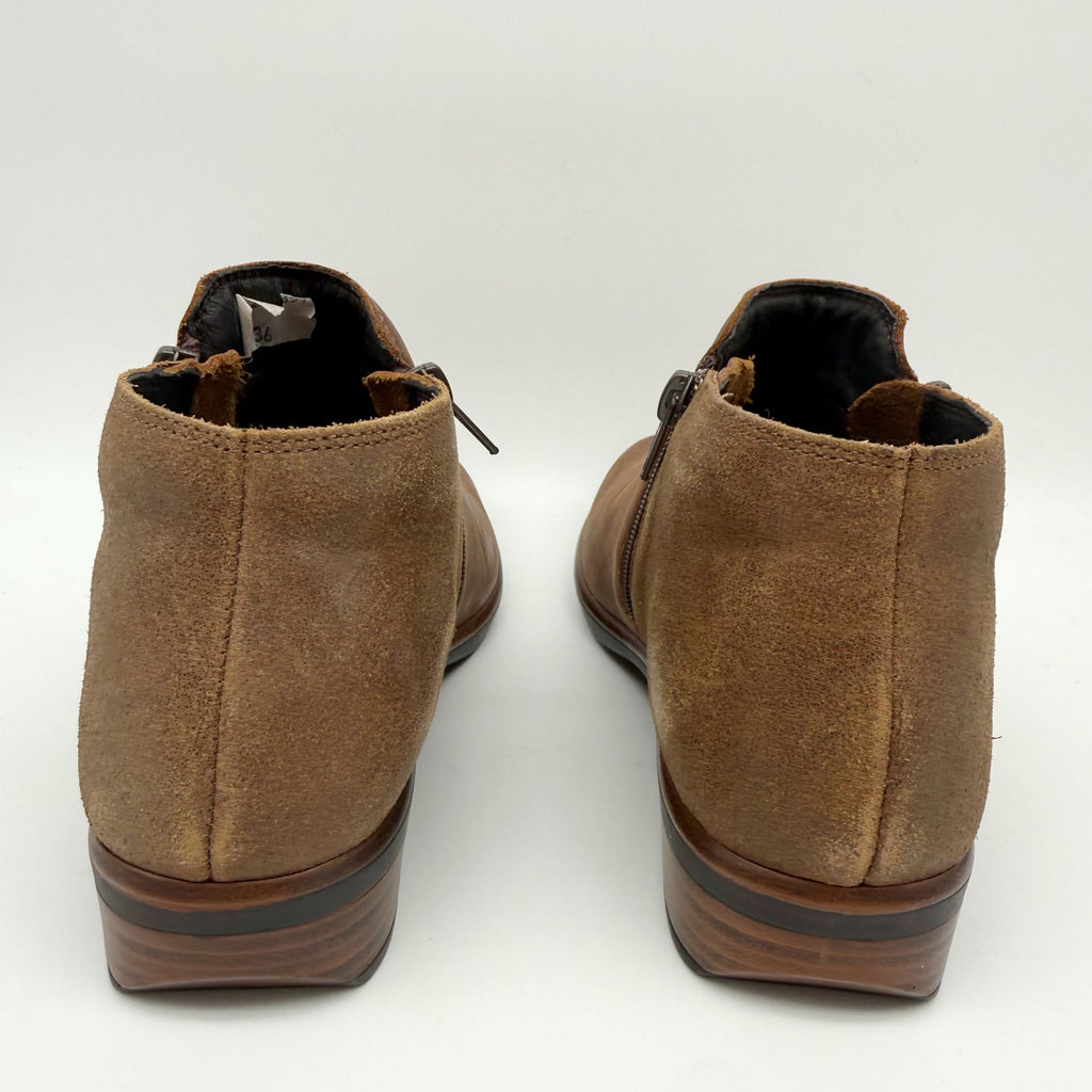 Naot Womens Helm Ankle Boots EU 36 US 5 Cognac Brown Leather Suede NIB