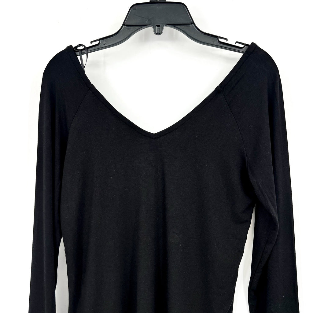 MADEWELL Women's Double V-Neck Top Small Jet Black Jersey Long Sleeve NT721 NWT