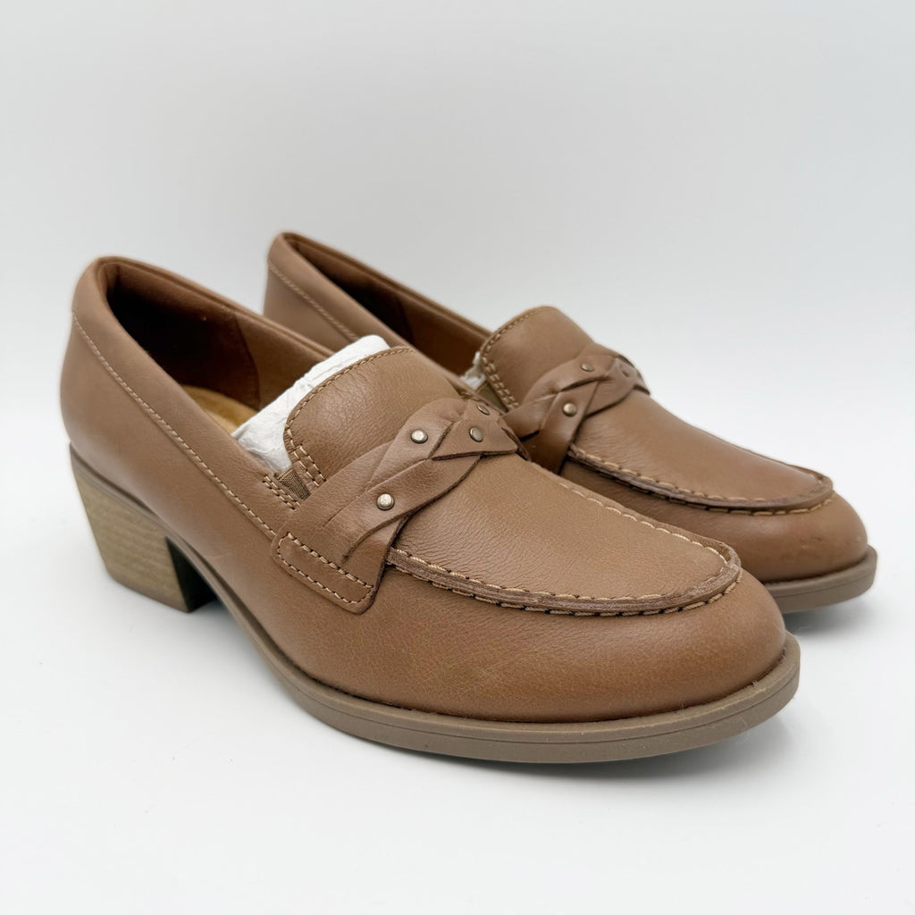 Clarks Womens Charlten Echo Loafers Size 5 M EU 35 Dark Sand Leather NWOB
