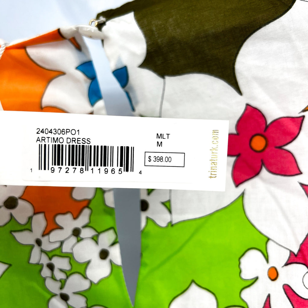 Trina Turk Womens Floral Artimo Midi Dress Medium White Multi Cut Out Casual NWT
