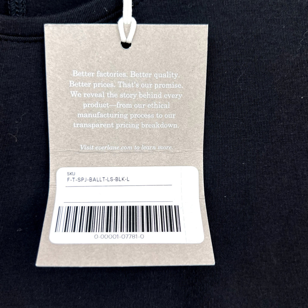 EVERLANE Women's Supima Form Ballet Neck Tee Large Black Long Sleeve NWT