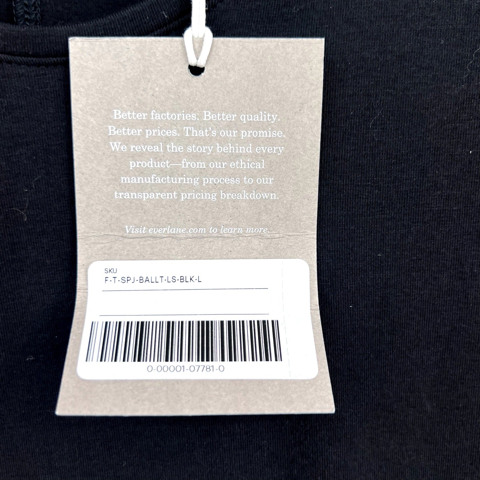 EVERLANE Women's Supima Form Ballet Neck Tee Large Black Long Sleeve NWT