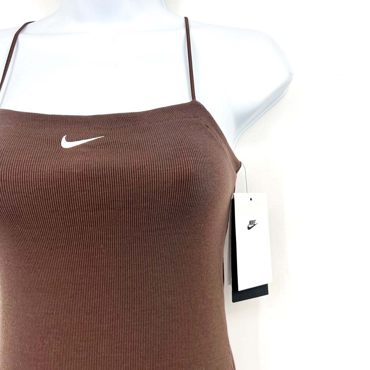 NIKE Women's Sportswear Chill Knit Mini Cami Dress XS Brown Ribbed NWT