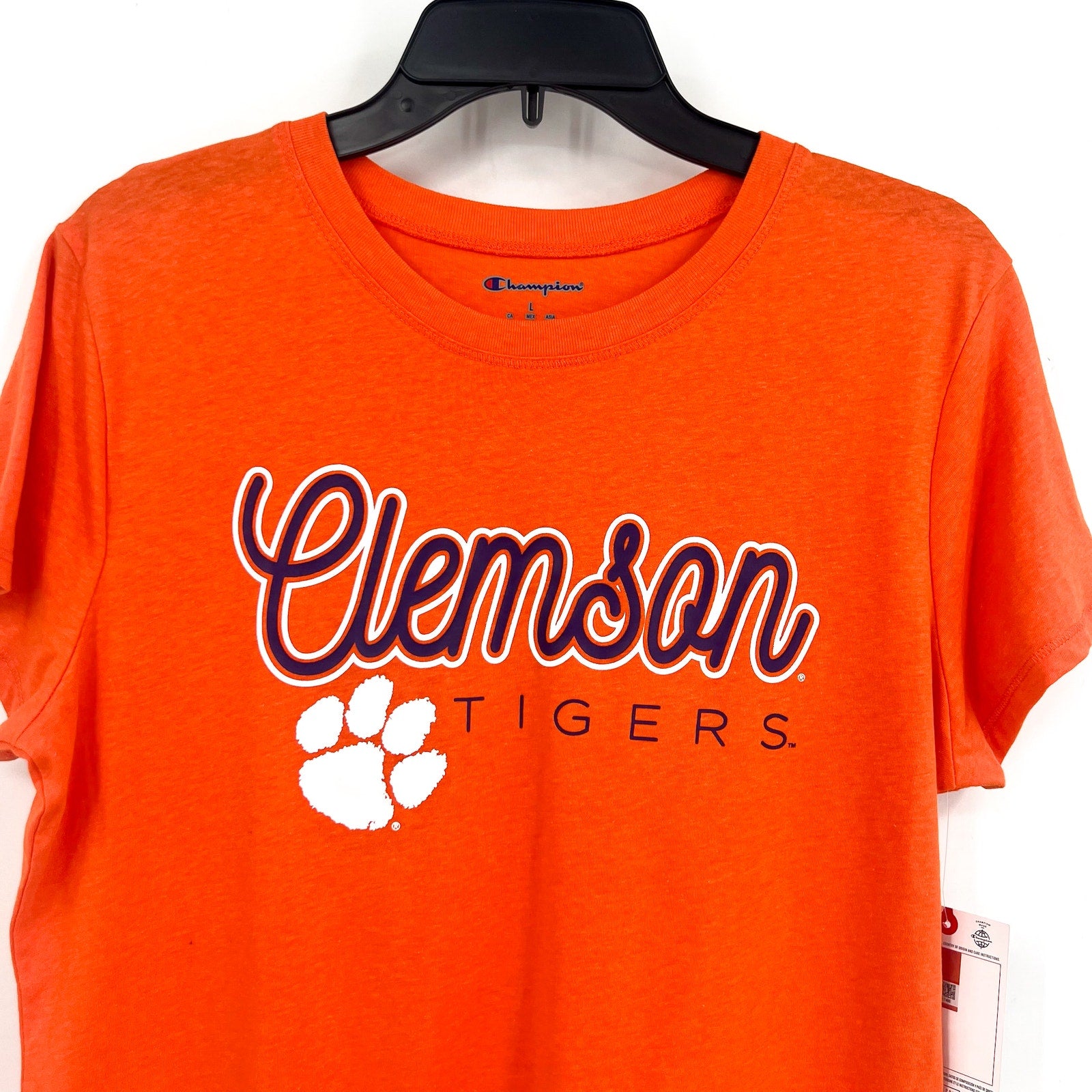 CHAMPION Womens Clemson Team Script Short Sleeve T-shirt Large Orange NWT