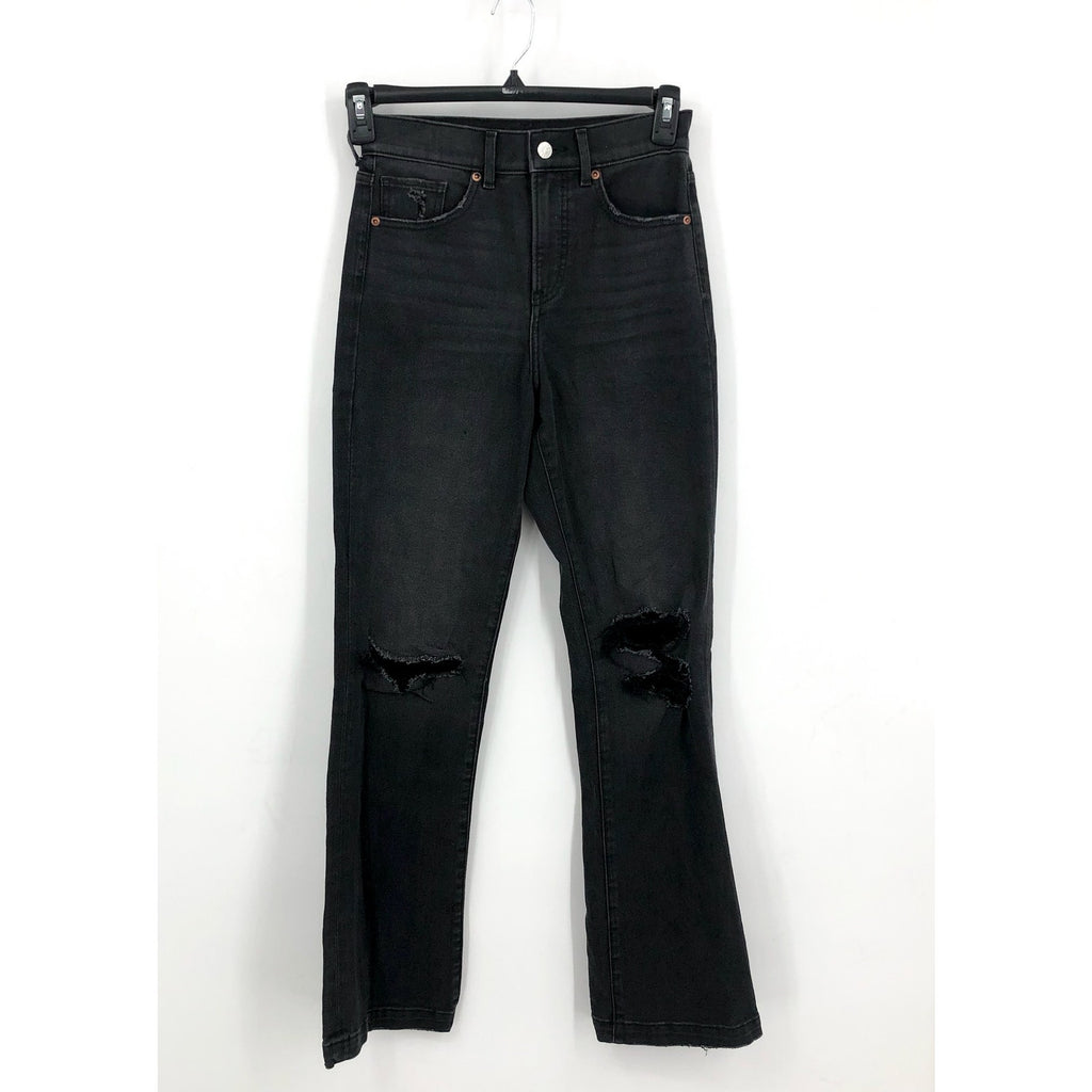EXPRESS Women's High Waist Ripped 90s Bootcut Jeans Size 0R Black Stretch NWOT