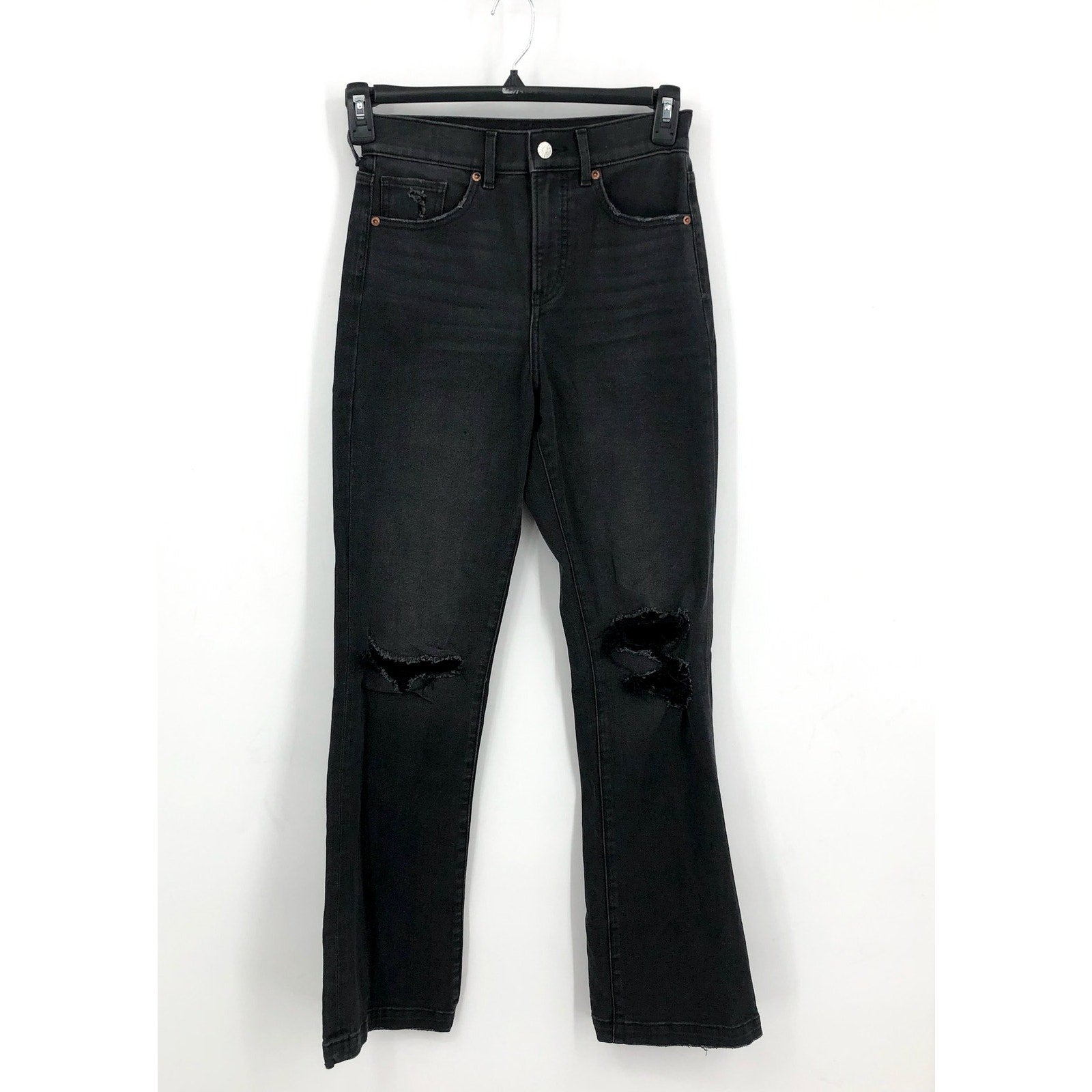 EXPRESS Women's High Waist Ripped 90s Bootcut Jeans Size 0R Black Stretch NWOT