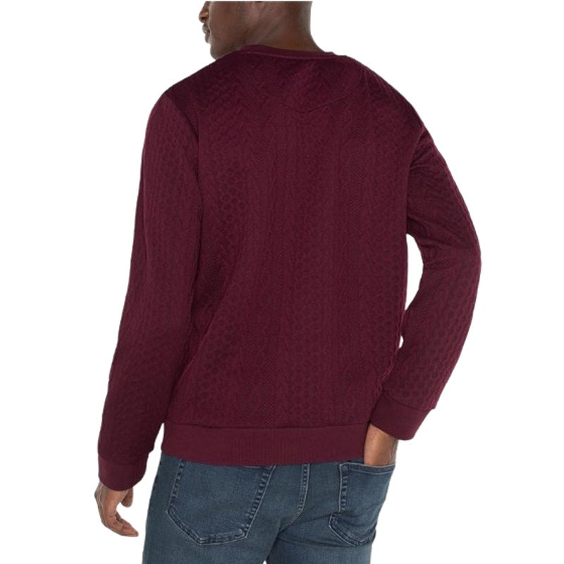 LIVERPOOL Men's Cable Knit Crew Neck Sweater Small Burgundy Red Jacquard NWT