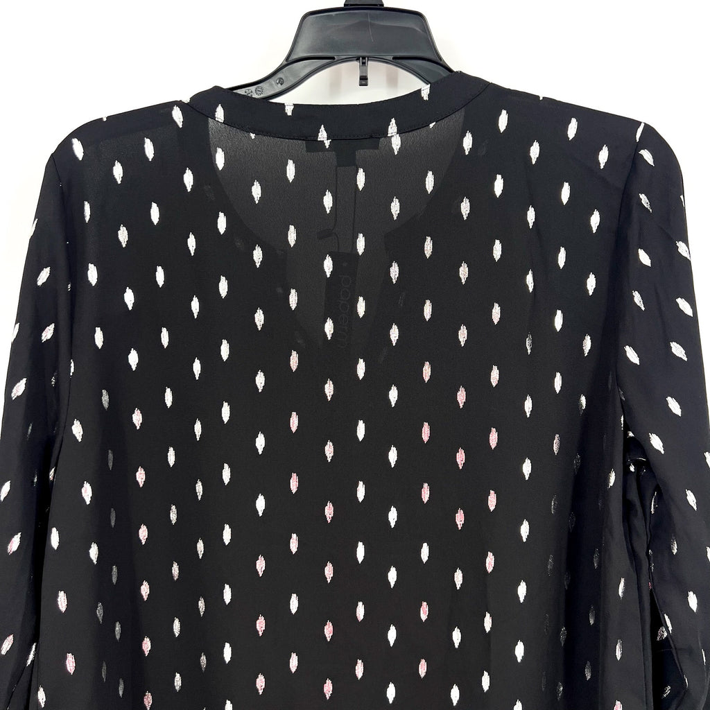 STITCH FIX - PAPERMOON Womens V Neck Blouse Small Black Silver Print NWT