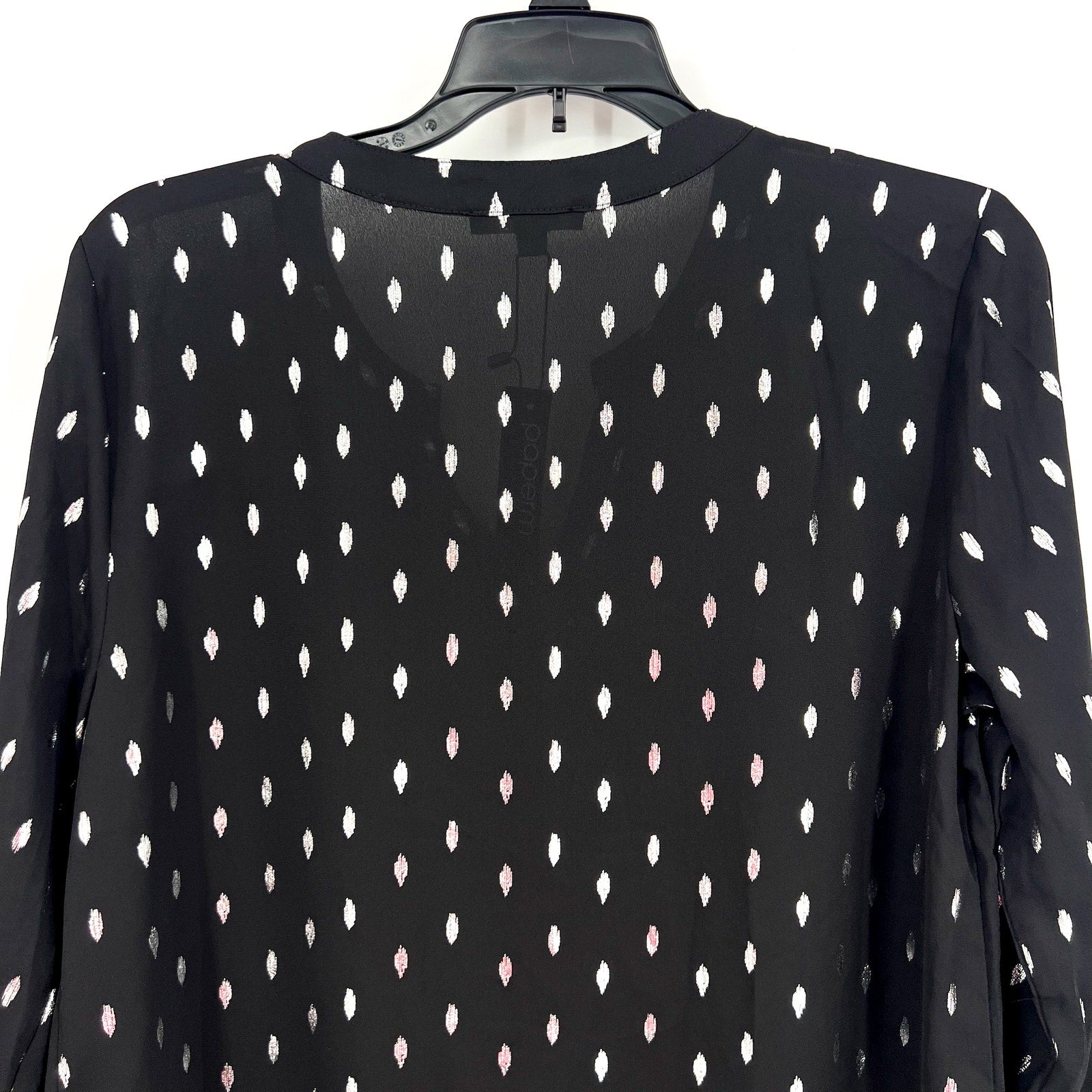STITCH FIX - PAPERMOON Womens V Neck Blouse Small Black Silver Print NWT