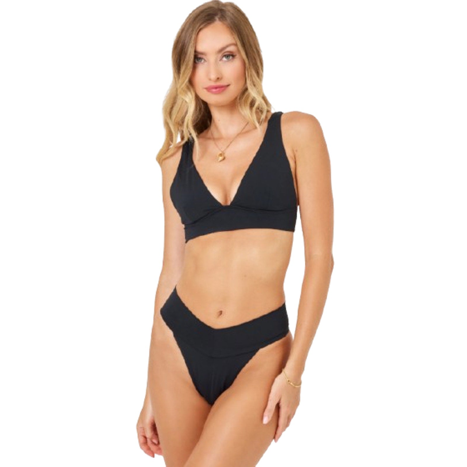 L*SPACE Women's Quinn Classic Bikini Bottom Small Black V Front NWT