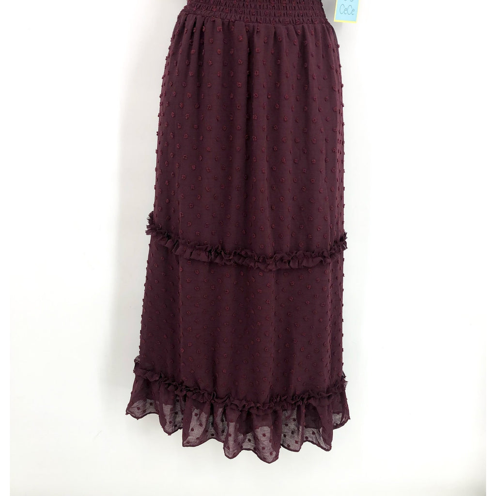 CECE Women's Ruffled Midi Dress Medium Red Rich Flutter Sleeve Swiss Dot NWT