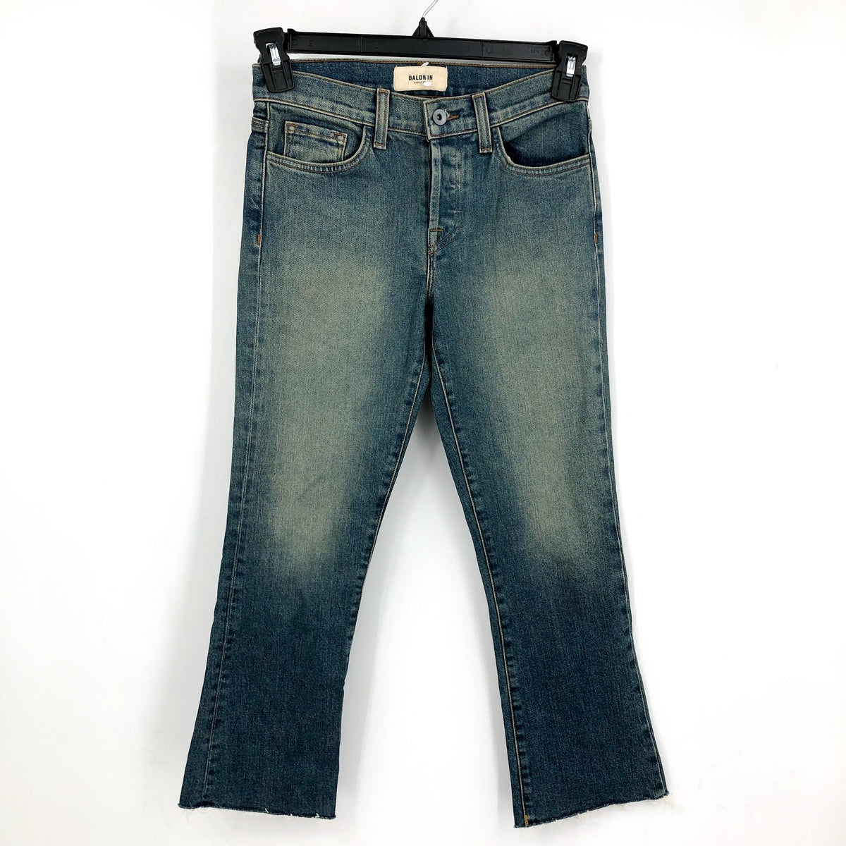 BALDWIN Women's Maxwell Crop Kick Flare Jeans Size 24 Blue Traction Stretch NWT