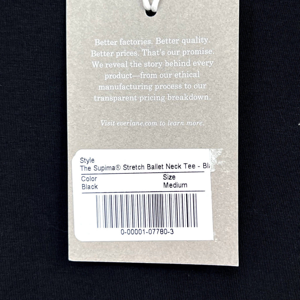 EVERLANE Women's The Supima Form Ballet Neck Tee Medium Black Long Sleeve NWT