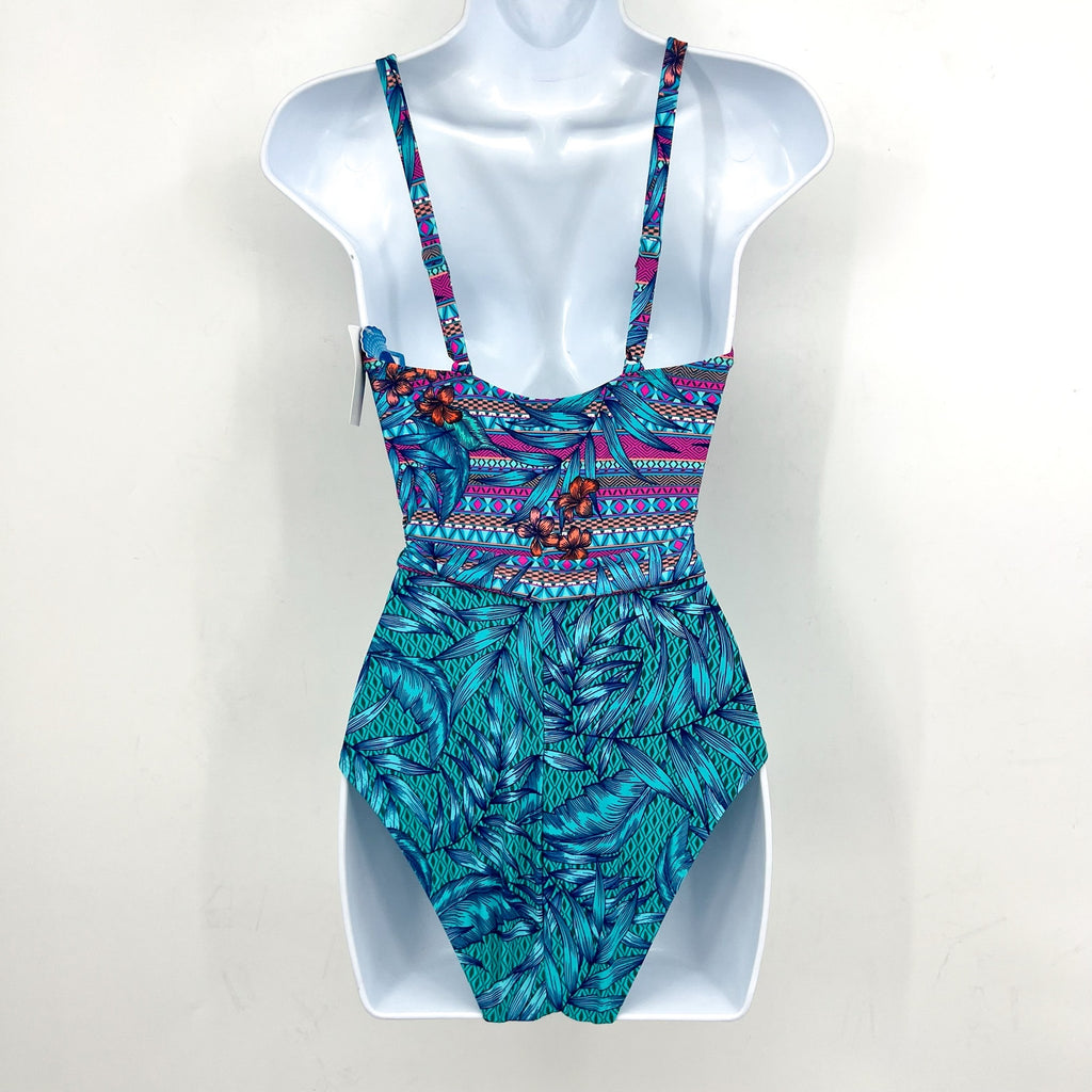 SKINNY DIPPERS Mojito Kiss Kiss Wrap One Piece Swimsuit Medium Blue Malibu NWT