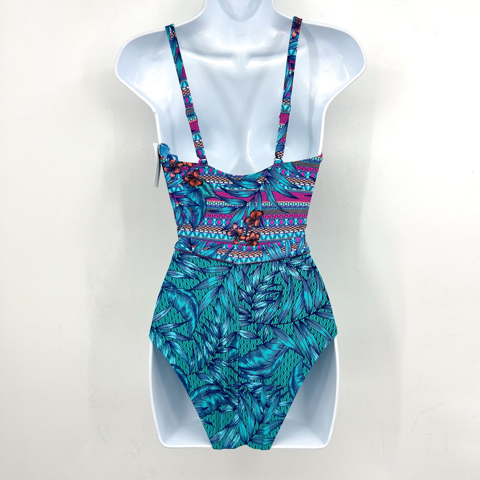 SKINNY DIPPERS Mojito Kiss Kiss Wrap One Piece Swimsuit Medium Blue Malibu NWT