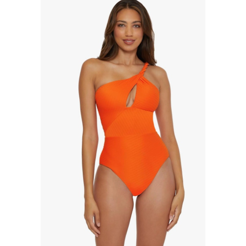 BECCA Women's Catalonia One Piece Swimsuit Small Carrot Orange Asymmetrical