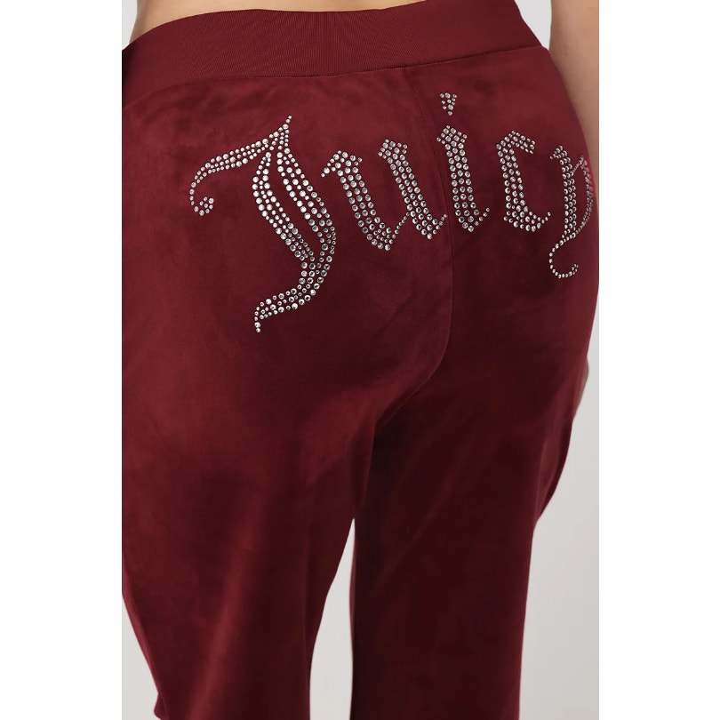 JUICY COUTURE Women's OG Big Bling Velour Track Pants Small Red Candied Fig NWT