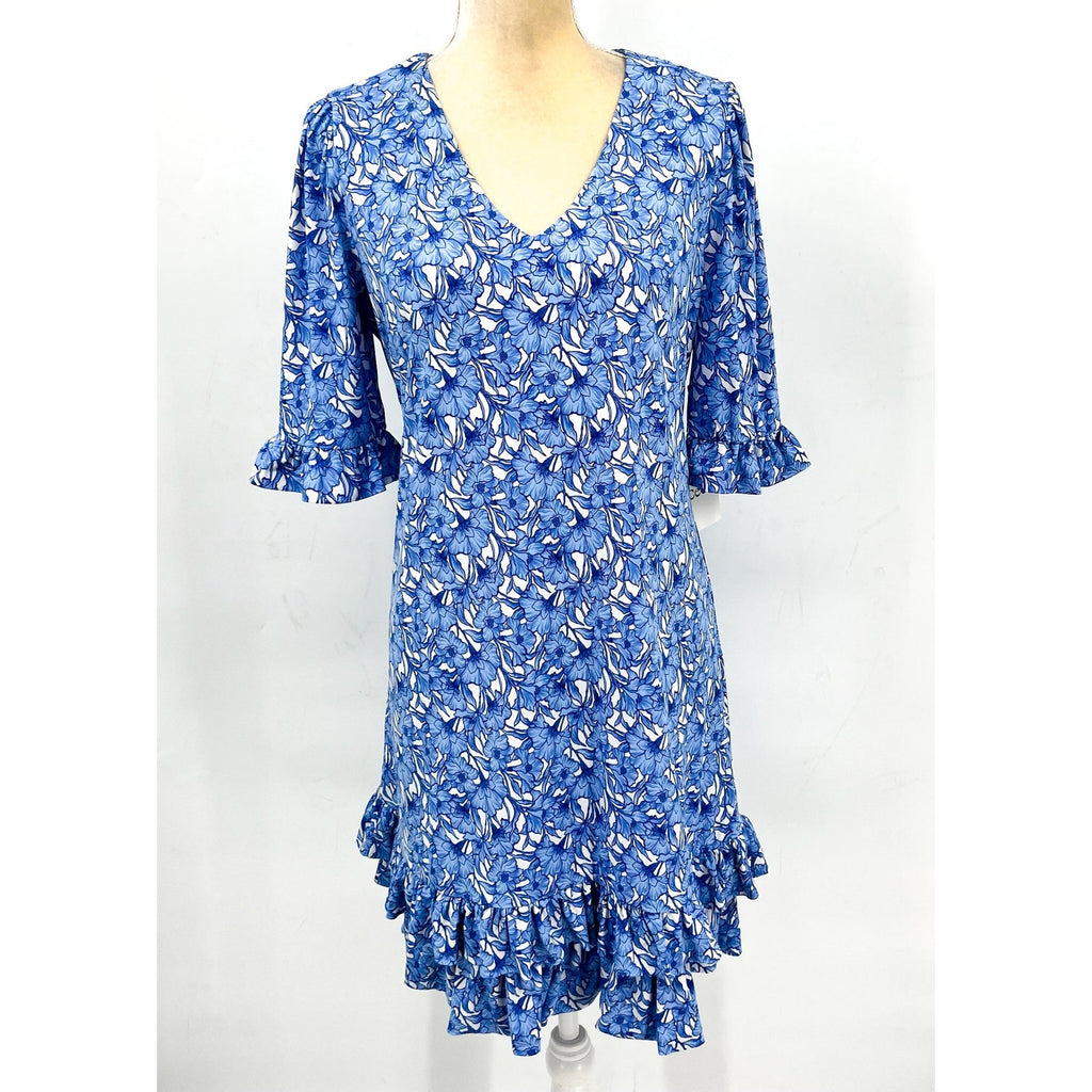 CECE V-Neck Ruffled Floral Shift Dress Medium New Ivory Floating Floral NWT