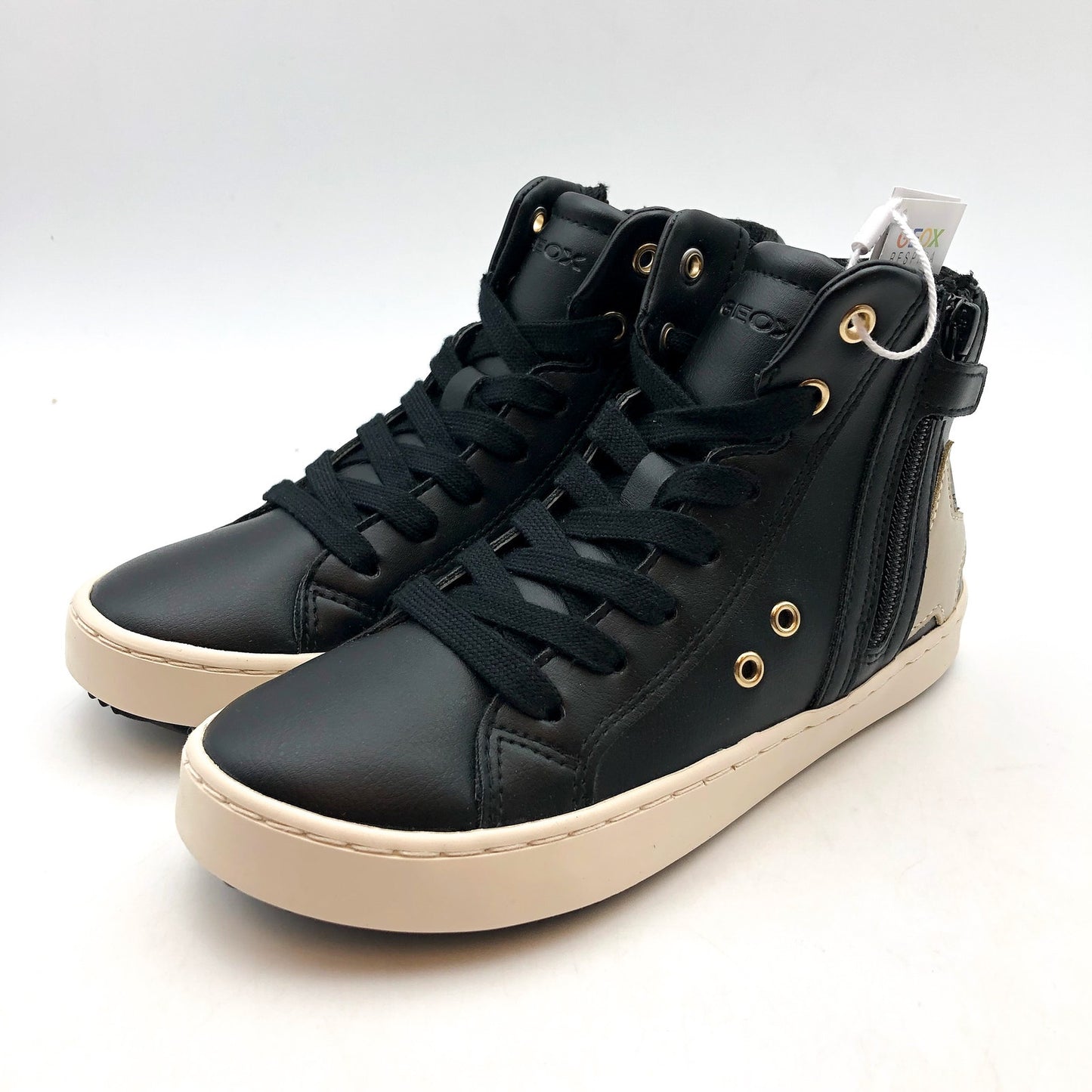 GEOX Girls J Kalispera High Top Sneakers US 1 EU 32 Black Star Lace Up NIB