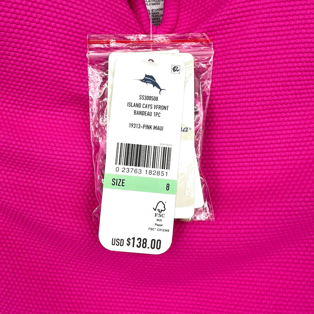 TOMMY BAHAMA Island Cays One-Piece Swimsuit Size 8 Pink Maui V-Front Bandeau NWT