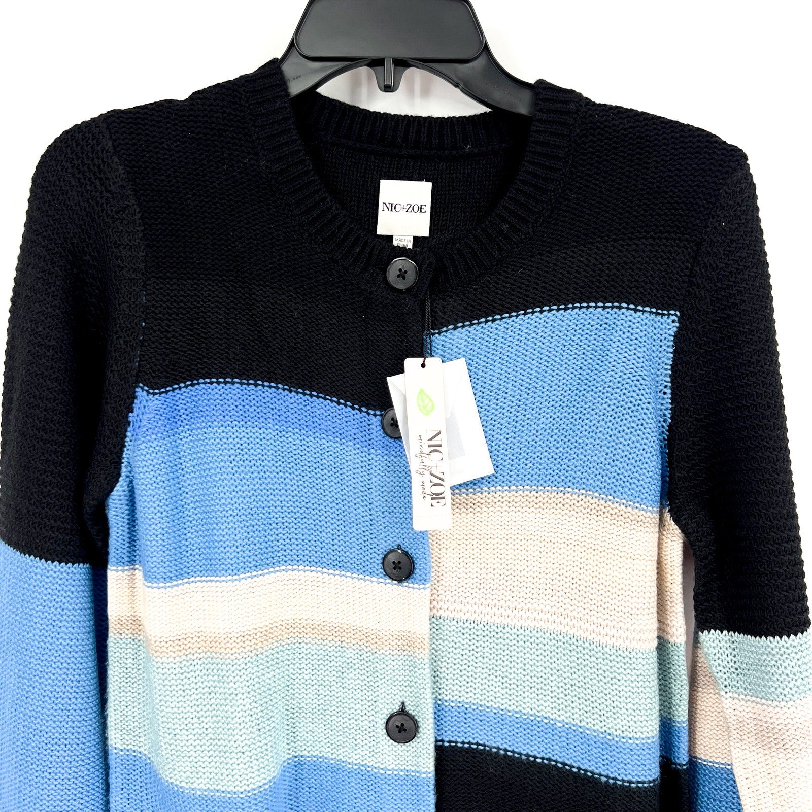 NIC+ZOE Womens Mid-Day Mix Cardigan Sweater Small Blue Multi NWT