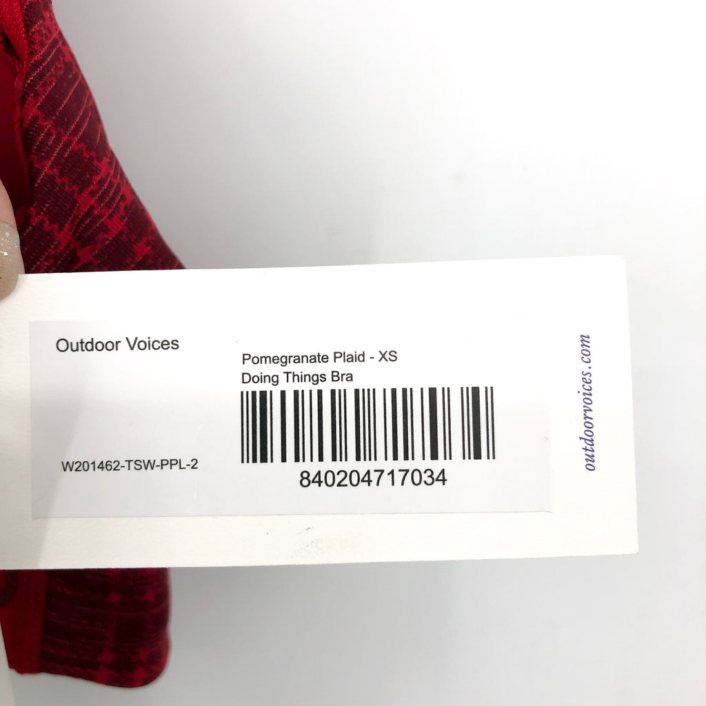 OUTDOOR VOICES Women's Doing Things Sports Bra XS Red Pomegranate Plaid NWT