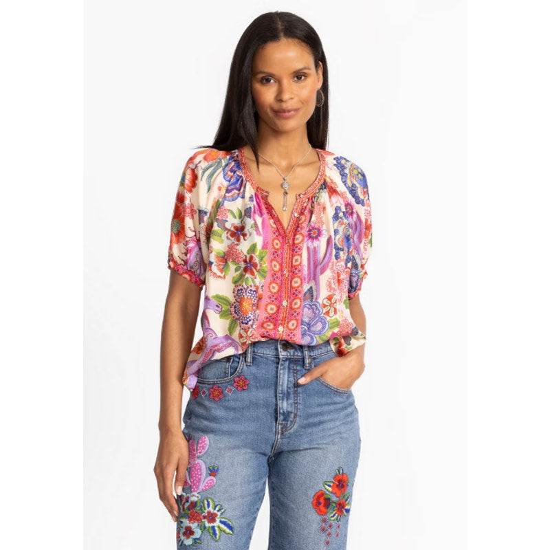 JOHNNY WAS Women's Avah Silk Blouse Medium Kallie Floral Button Down NWT