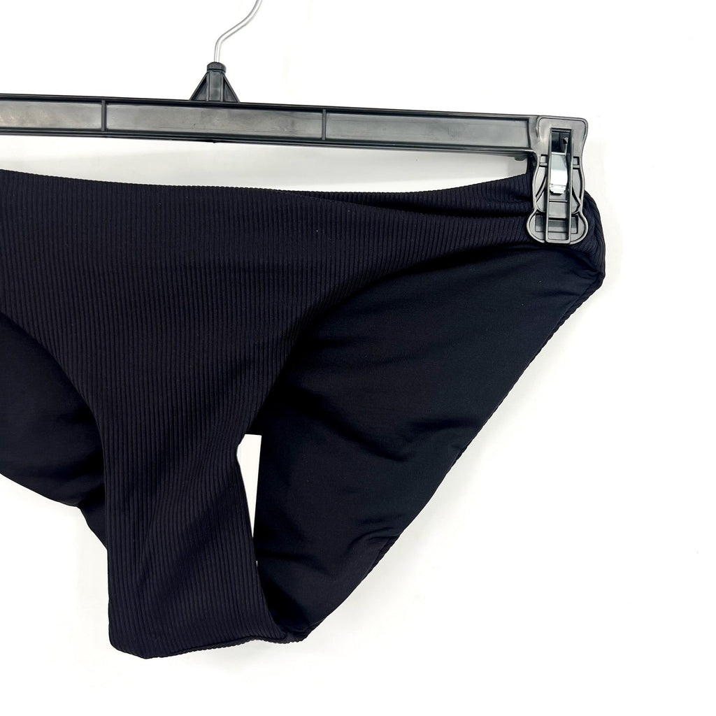 BECCA Women's Modern Edge American Ribbed Ruched Bikini Bottom Small Black NWT