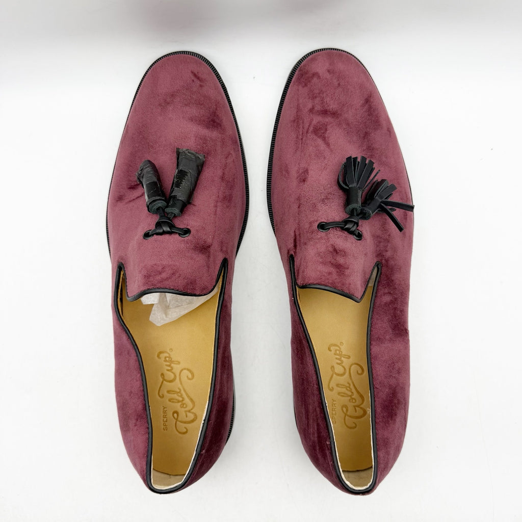 Sperry Mens Gold Exeter Tassel Loafers Size 10 Dark Red Burgundy Suede NWOB