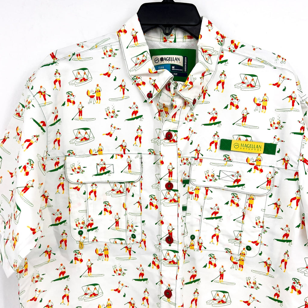 MAGELLAN OUTDOORS Laguna Madre Luchadores Fishing Shirt Medium White Multi NWOT