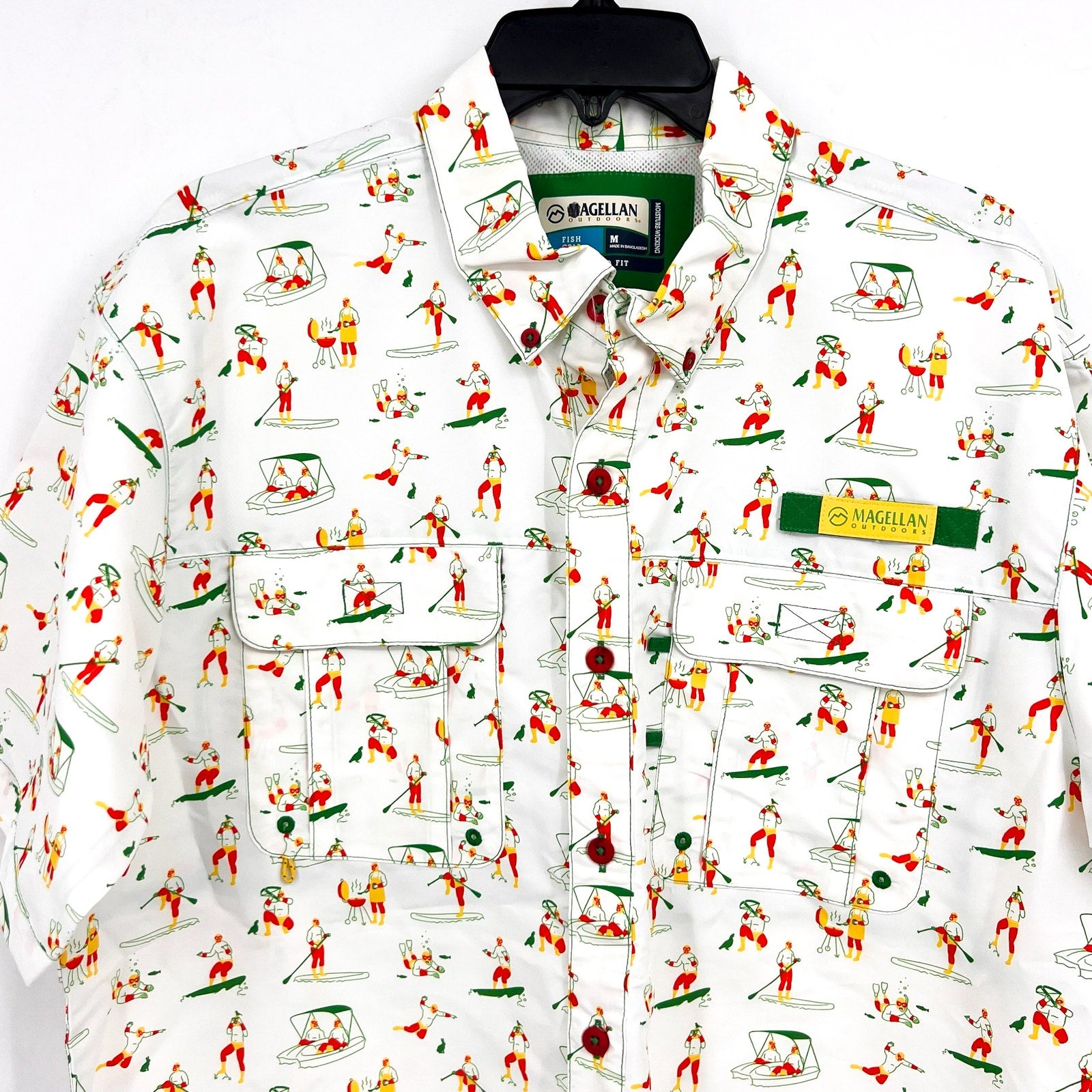 MAGELLAN OUTDOORS Laguna Madre Luchadores Fishing Shirt Medium White Multi NWOT