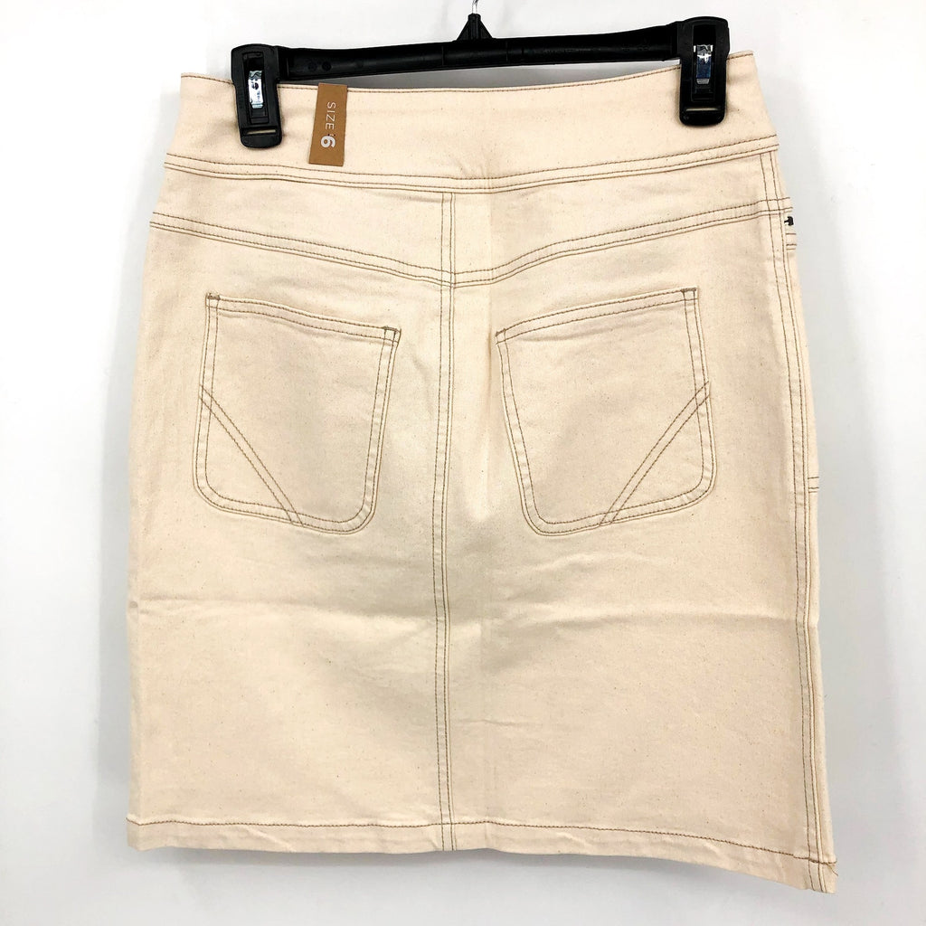 PRANA Women's Broadway Denim Pencil Skirt Size 6 Cream Natural Stretch NWT