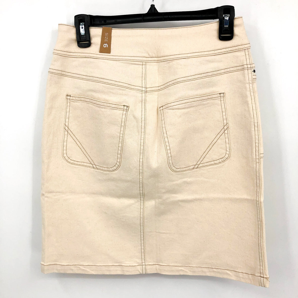 PRANA Women's Broadway Denim Pencil Skirt Size 6 Cream Natural Stretch NWT