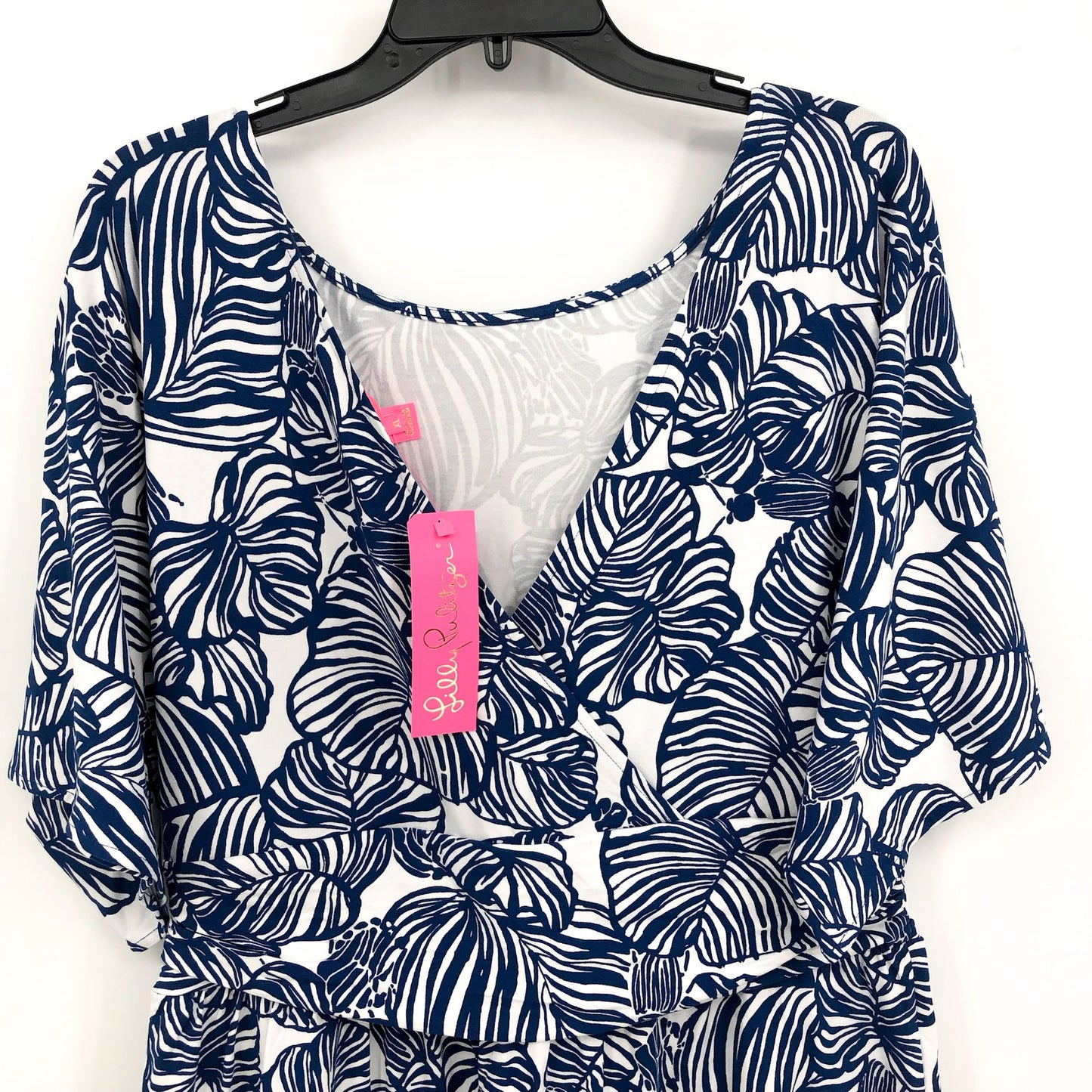 LILLY PULITZER Women's Parigi Romper XL Blue Aegean Navy Beach Path Print NWT