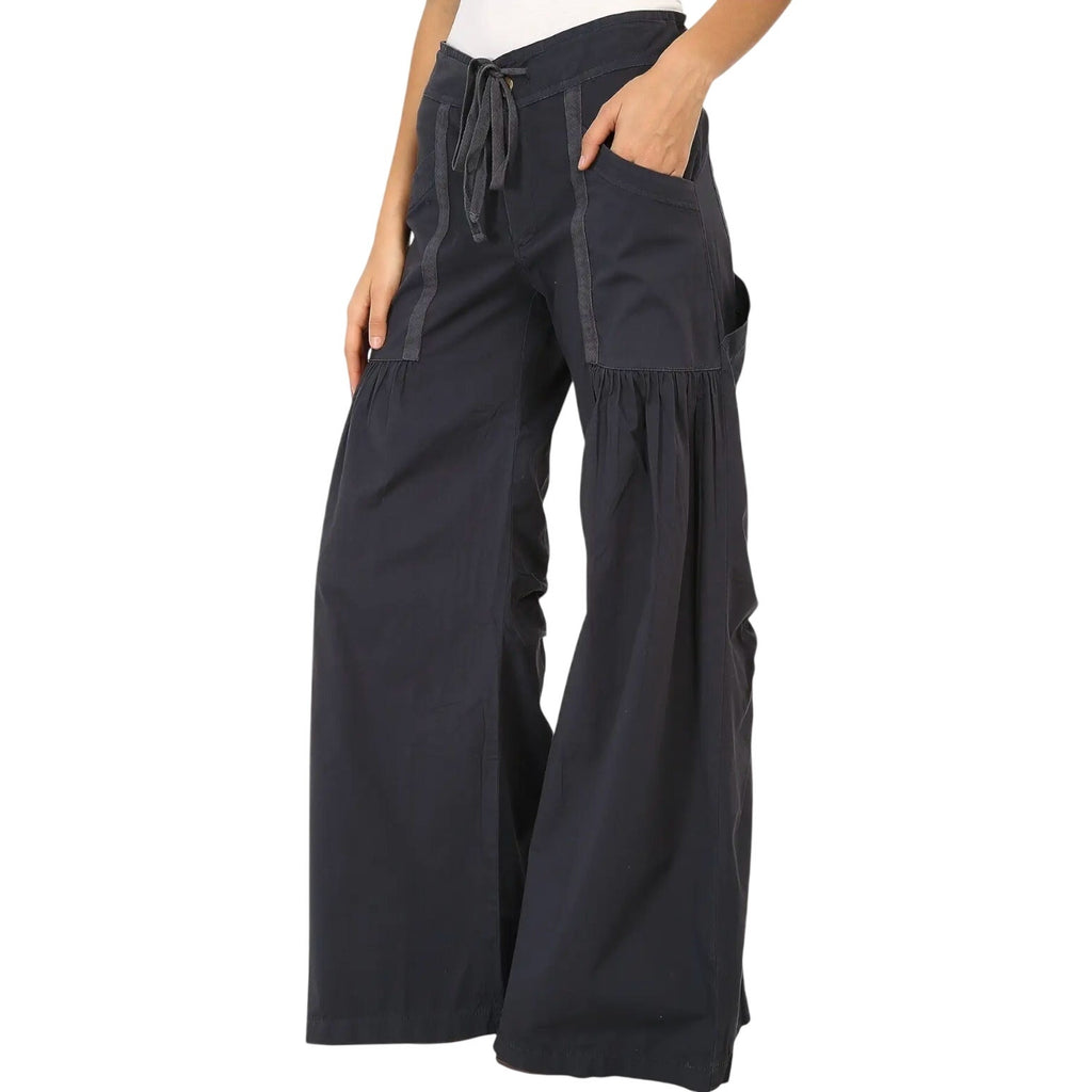 XCVI Women's Willowy Wide Leg Pants Large Charcoal Grey Stretch Poplin NWT