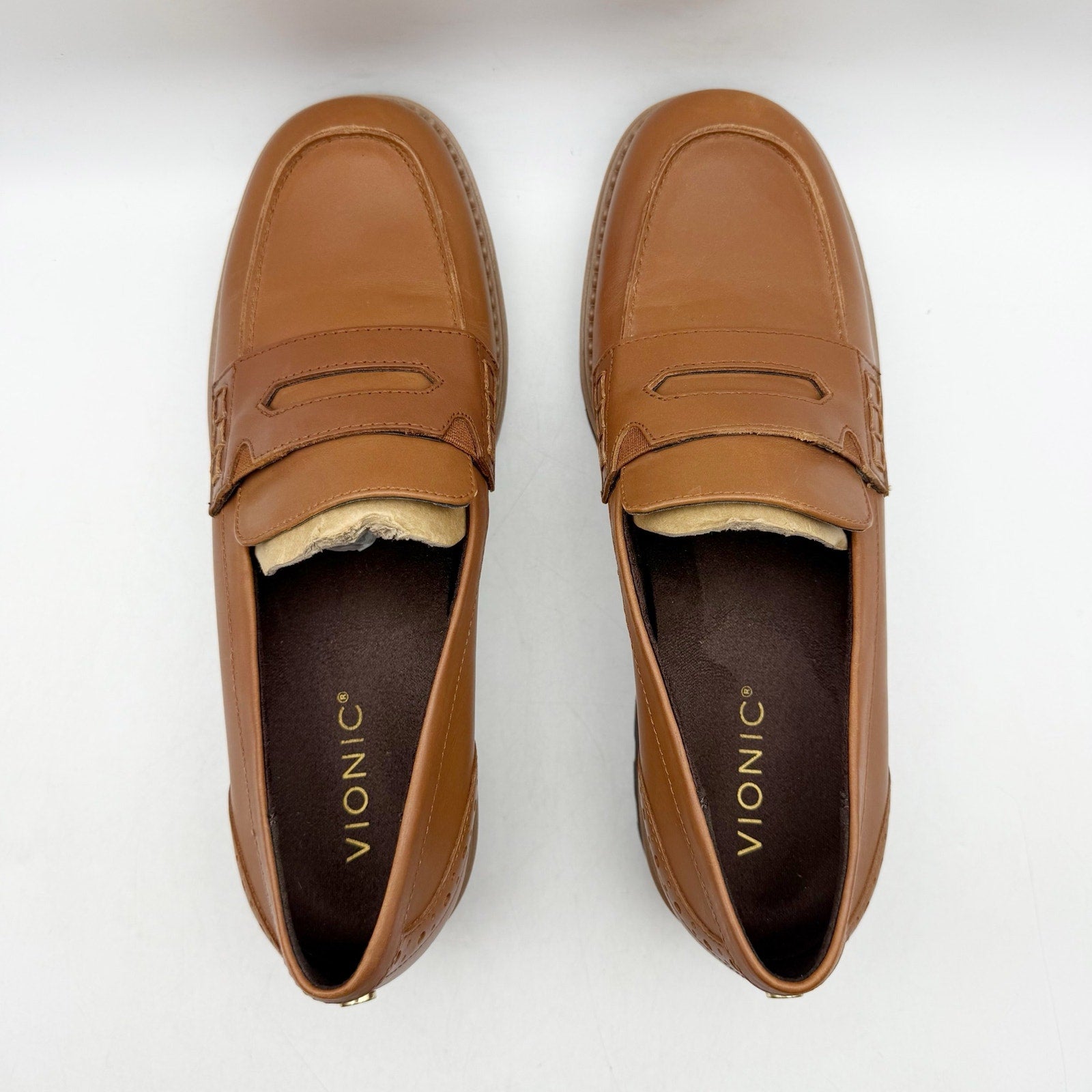 Vionic Womens Fillmore Lug Loafers US 9 EU 40 Brown Leather NIB