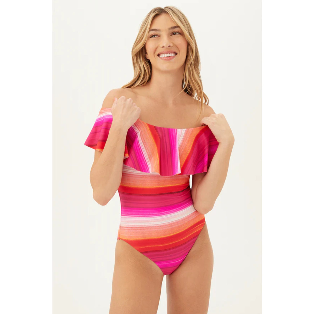TRINA TURK Womens Solstice One Piece Swimsuit Size 6 Pink Off The Shoulder NWT