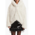 Bardot Womens Callan Faux Fur Jacket Large White Hooded NWT