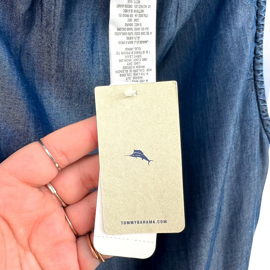 TOMMY BAHAMA Women's Chambray Coverup Dress Medium Blue Split-Neck NWT