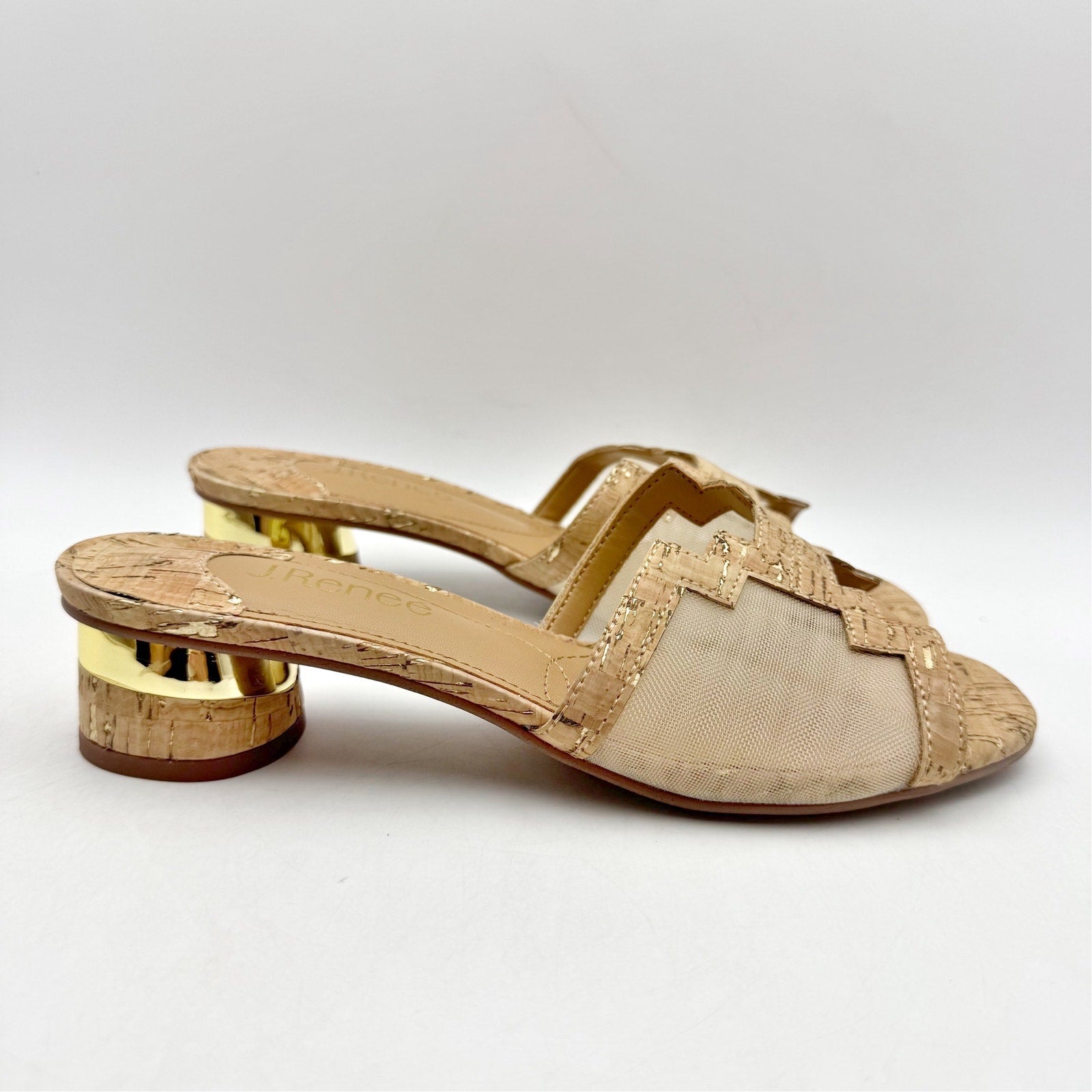 J. Renee Womens Amorra Heeled Sandals US 7.5 M Natural Gold NWOB