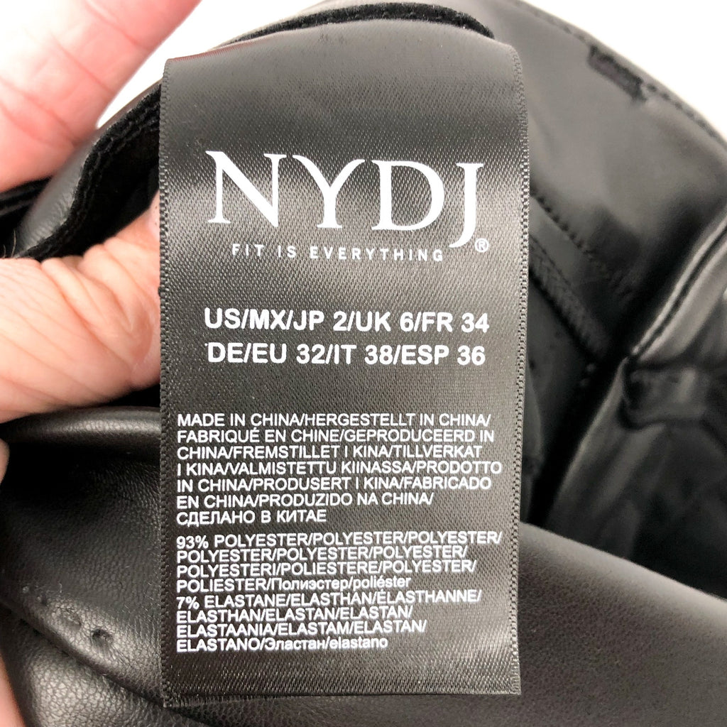 NYDJ SculptHer Marilyn Faux Leather Pants Size 2 Black Straight Leg NWT
