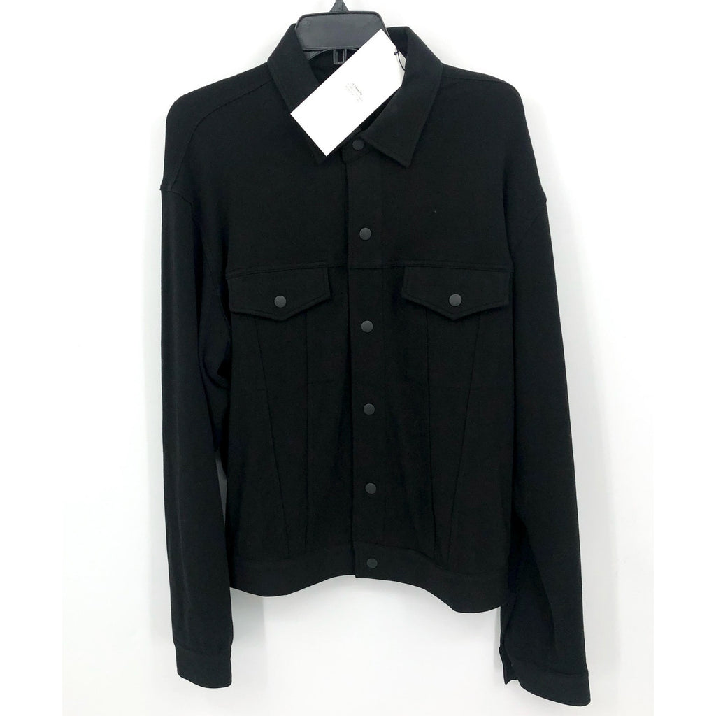 STAMPD Mens Fleece Trucker Jacket Medium Black Button Up Collared Pockets NWT