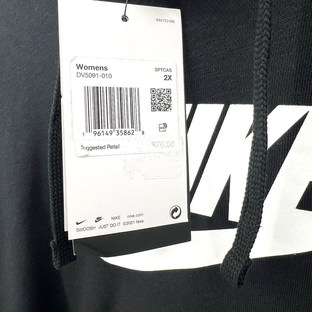 Nike Womens Graphic Club Hoodie 2X Black Fleece Pullover Sweatshirt NWT