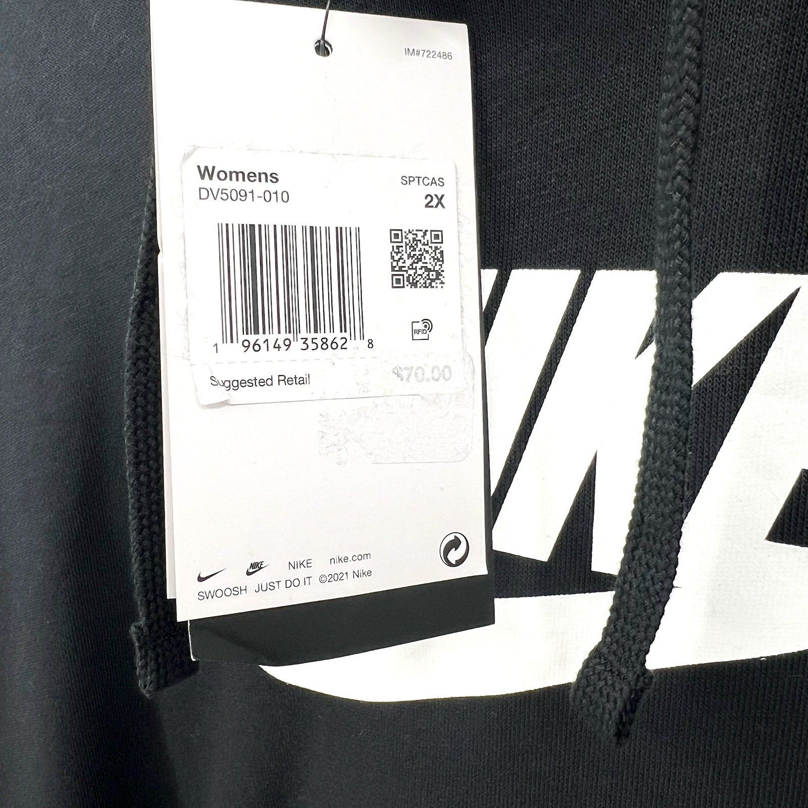 Nike Womens Graphic Club Hoodie 2X Black Fleece Pullover Sweatshirt NWT