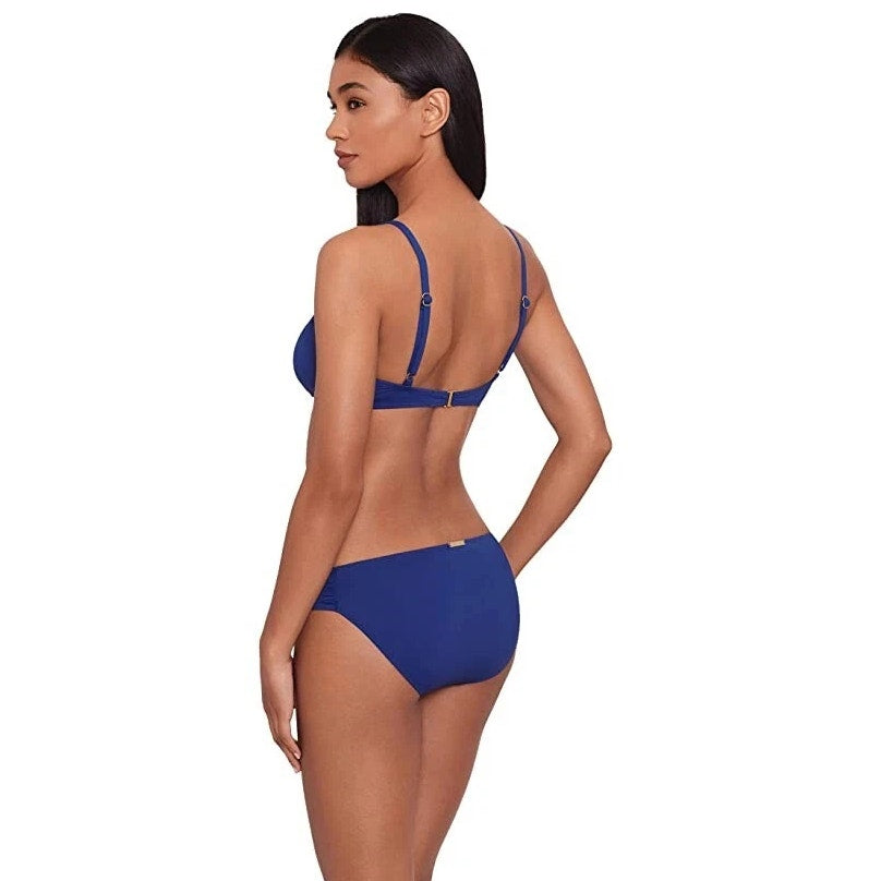 LAUREN RALPH LAUREN Hipster Bikini Bottom Size 4 Navy Blue Shirred Side Tab NWT