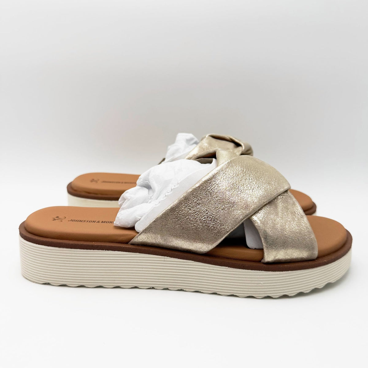 Johnston & Murphy Womens Mitzi Knotted Slide Sandals Size 9 Gold Champagne NIB