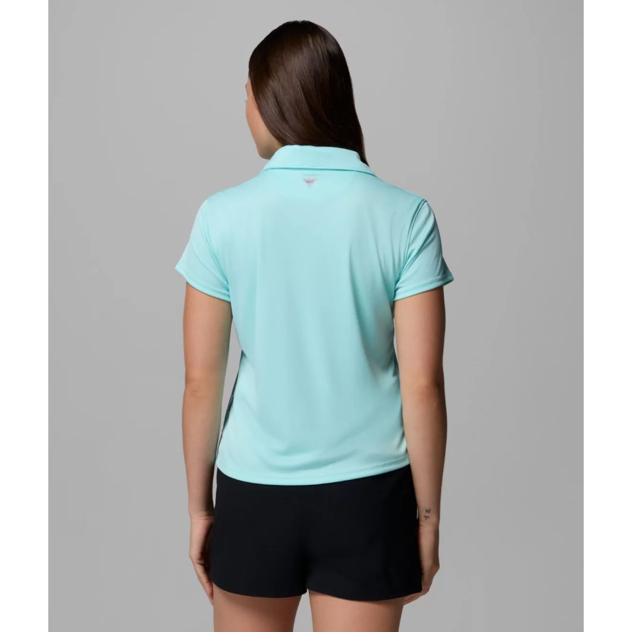 COLUMBIA Women's PFG Tidal Tee Polo Shirt XXL Blue Gulf Stream Short Sleeve NWT