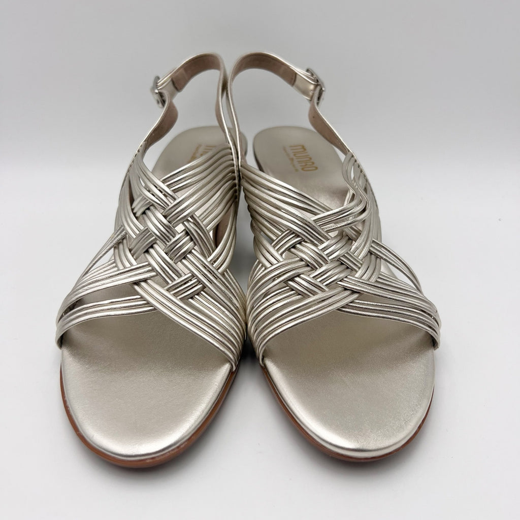 Munro Womens Marianna Heeled Sandals Size 12 M Silver Leather NWOB