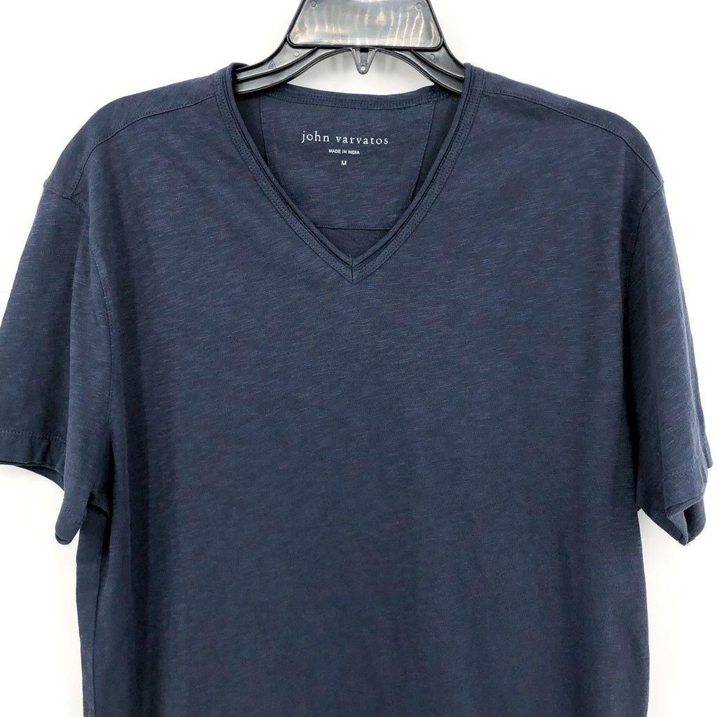JOHN VARVATOS Men's Miles Slub V Neck Tee Medium Oiled Blue Short Sleeve NWT